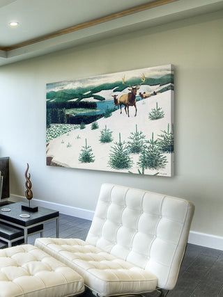 "Elk in Snow" Painting Print on Wrapped Canvas