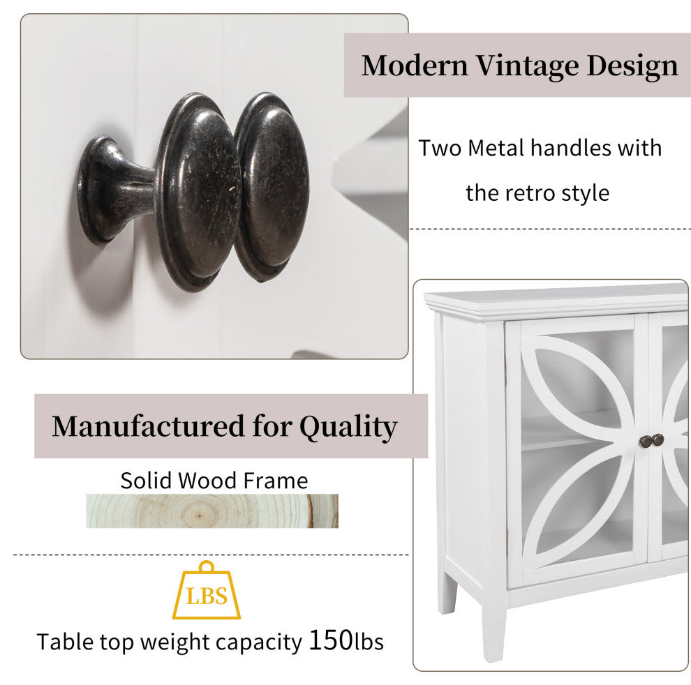Wood Double Transparent Door Accent Cabinet with Adjustable Shelf, White, 32" X