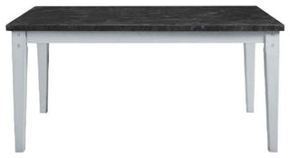 Lanton Dining Table, Natural Marble & Antique White Finish