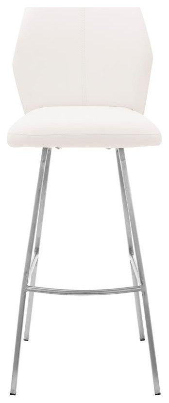 Tandy White Faux Leather and Brushed Stainless Steel 30" Bar Stool