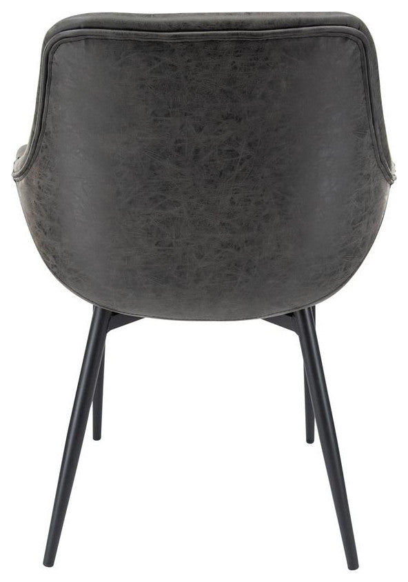 LeisureMod Markley Modern Leather Dining Arm Chair With Metal Legs Set of 2...