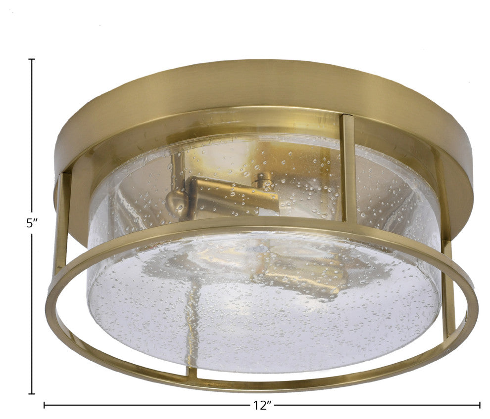 12" 2-Light Flush Mount Light, New Age Brass, Clear Bubble Glass