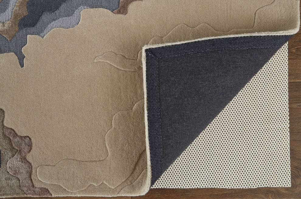 Weave & Wander Arwyn Modern Wool Rug, Blue/Beige, 8'x10'
