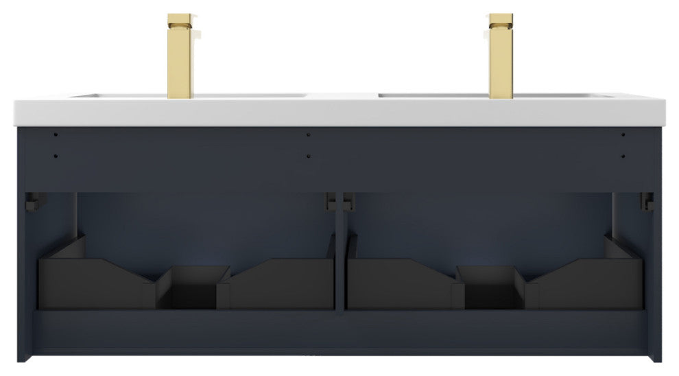 Floating Bathroom Vanity with Sink, Wall Mounted Vanity, Blue, 48" W/ Double Sinks