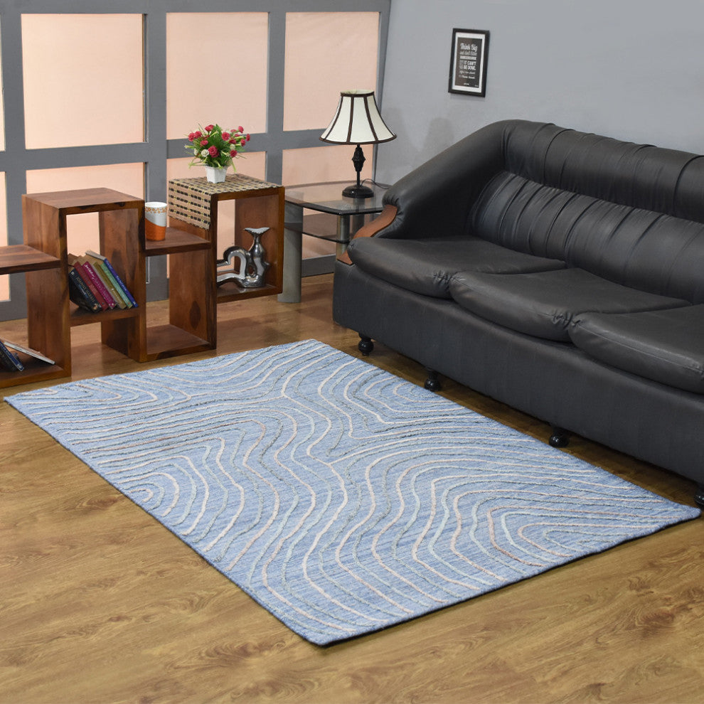 HAND WOVEN FLAT WEAVE KILIM POLYESTER RUGS -Rectangle,Blue Multicolor,Abstract, [Rectangle] 5'x8'