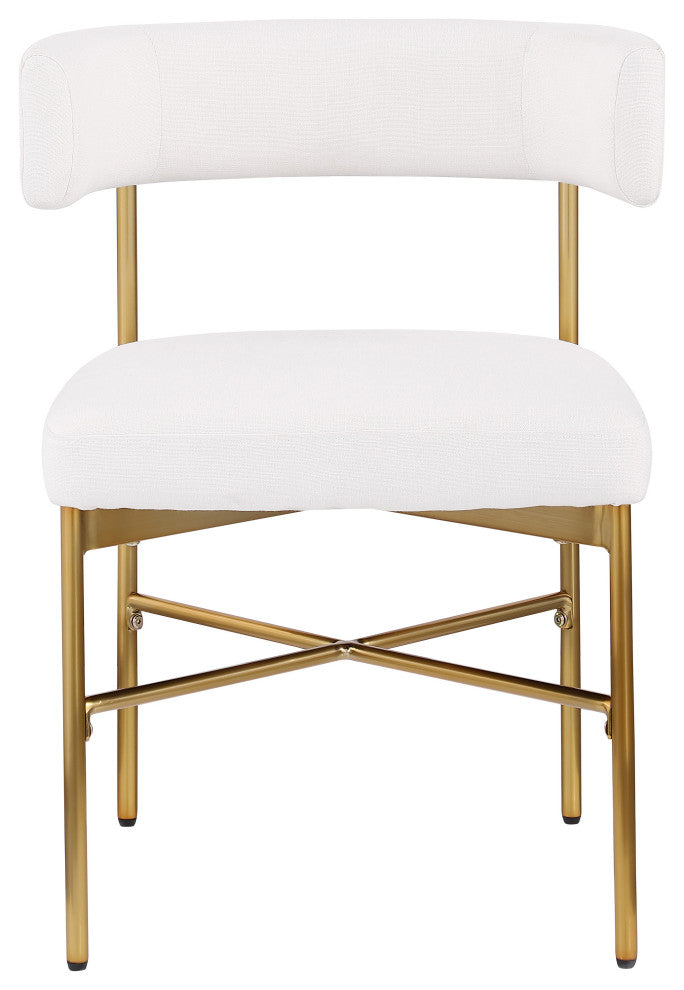 Rivage Durable Linen Textured Fabric Dining Chair, Set of 2, Cream, Brushed Gold Finish