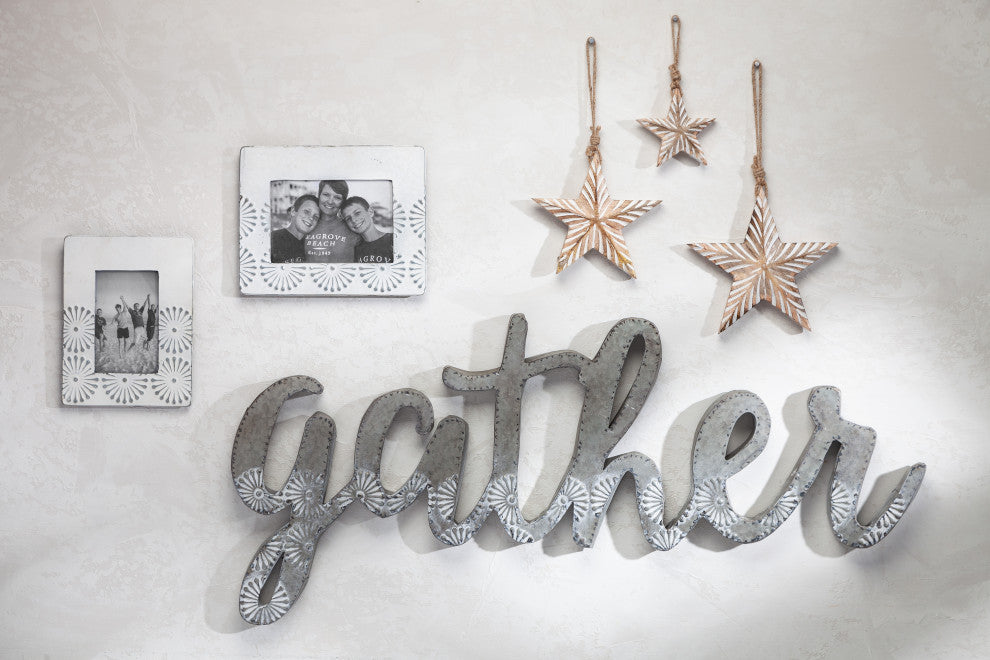 Set of 3, Assorted Hanging Engraved Mango Wood Stars
