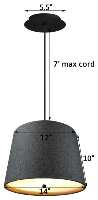 14" W 2 Light Pendant Granite Gray Burlap Shade with Diffuser, Black Cord