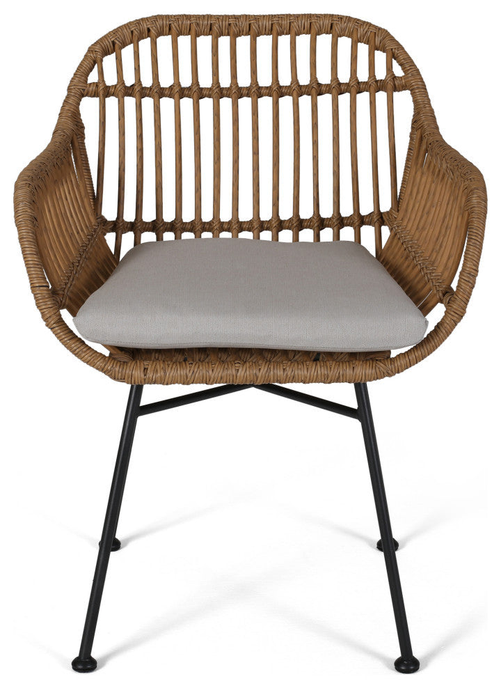 Lesley Faux Wicker 2 Seater Chat Set with Tempered Glass Table, Brown