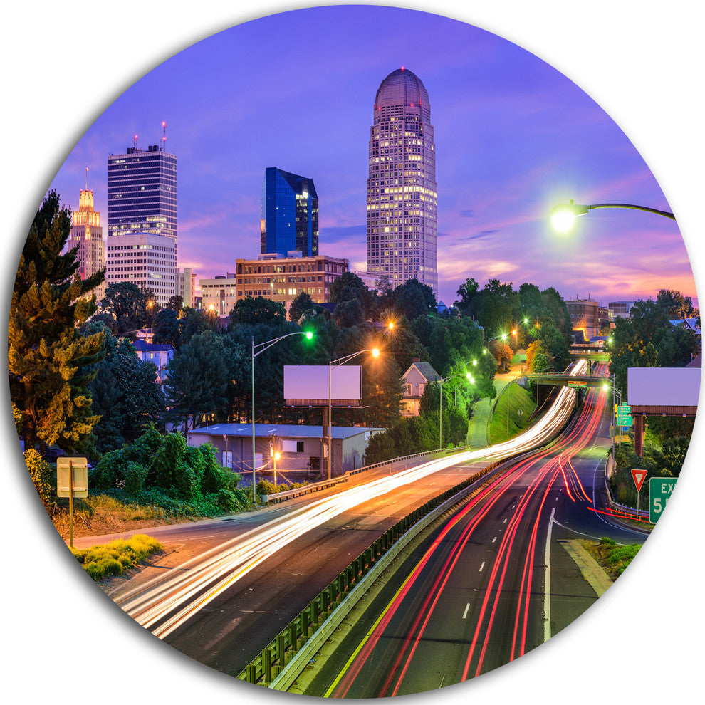Winston Salem North Carolina, Cityscape Round Metal Wall Art, 23"