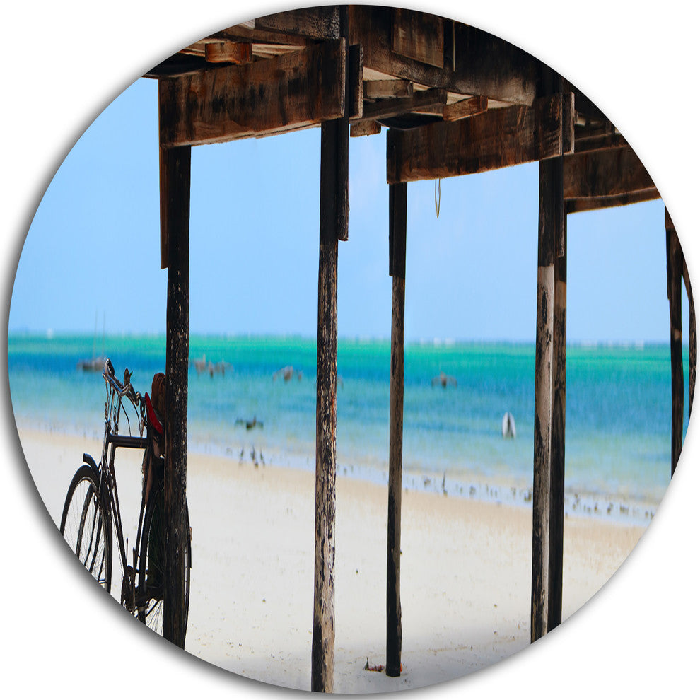 White Sand Beach In Zanzibar Island, Seascape Round Wall Art, 11"