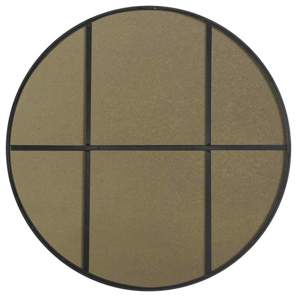 Pemberly Row 42" Round Contemporary Metal Frame Mirror in Black