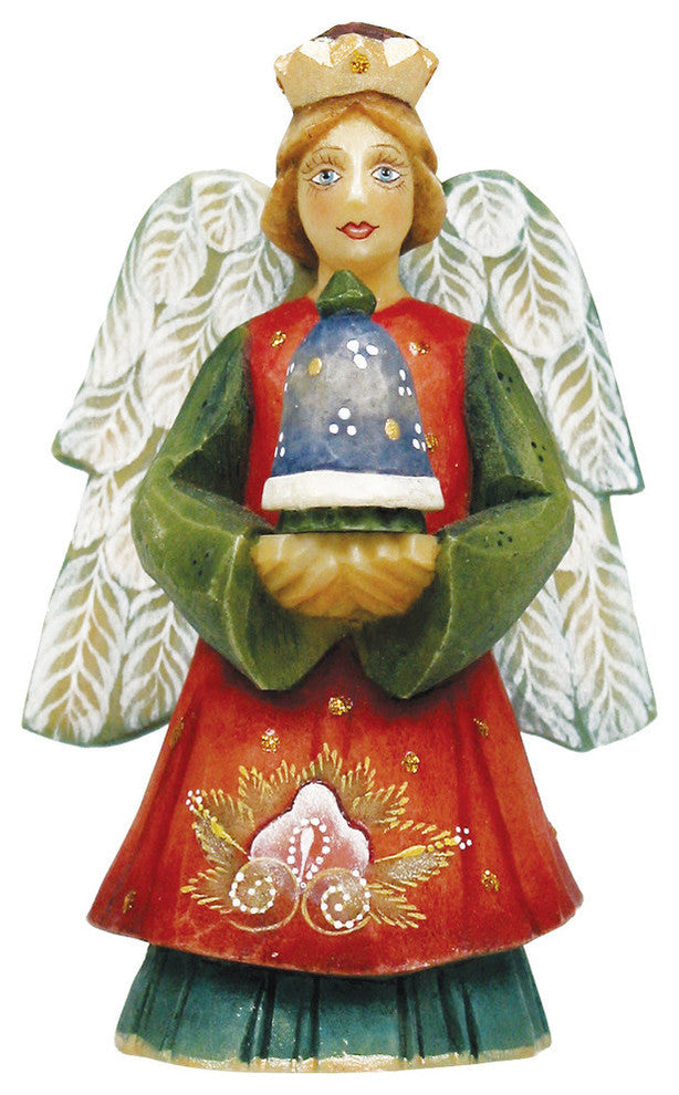 Hand Painted Angel With Bell Figurine Scenic Ornament