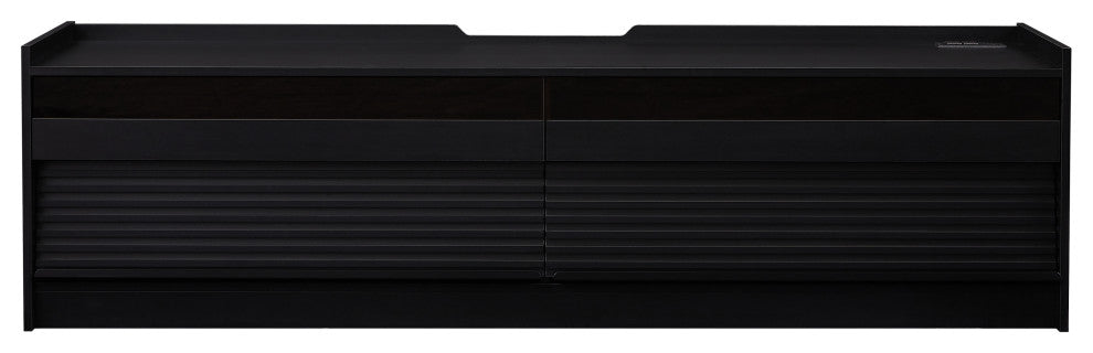 GDF Studio 4-Drawer Storage TV Stand, LED Lighting & Charging Ports, Black
