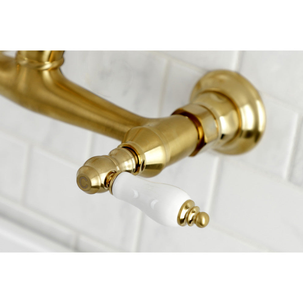 Kingston Brass KS3247PL Vintage Wall Mount Bathroom Faucet, Brushed Brass