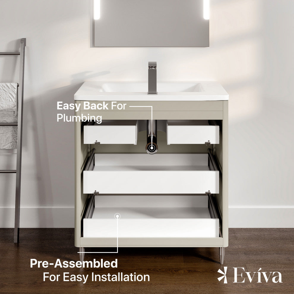 Marbella 40 in. Vanity in Fossil Gray and White Integrated Acrylic Countertop