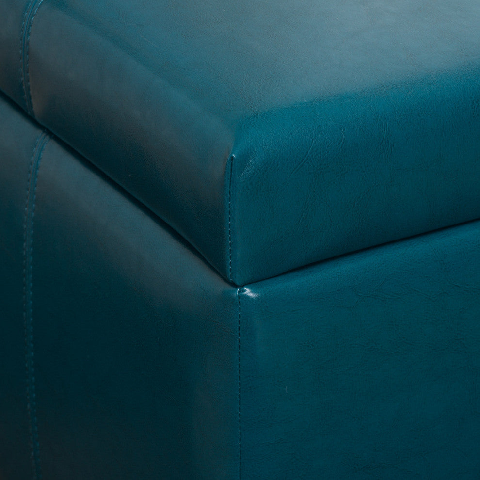 GDF Studio Kensington Square Storage Ottoman, Teal, Pu, Birch
