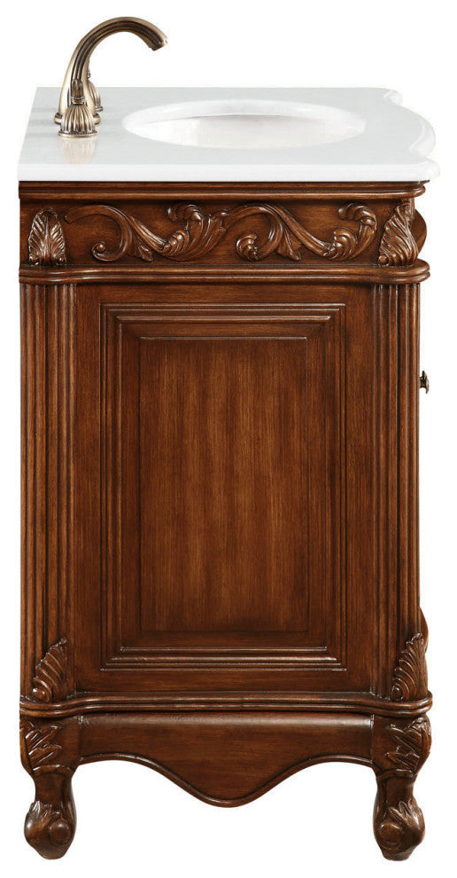 27" Single Bathroom Vanity, Antique Beige With ivory white engineered marble, Teak, Ivory White Engineered Marble Top