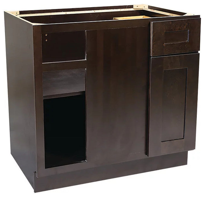 Blind Base Pantry Cabinet, Storage Drawer & Door With Adjustable Shelf, Espresso