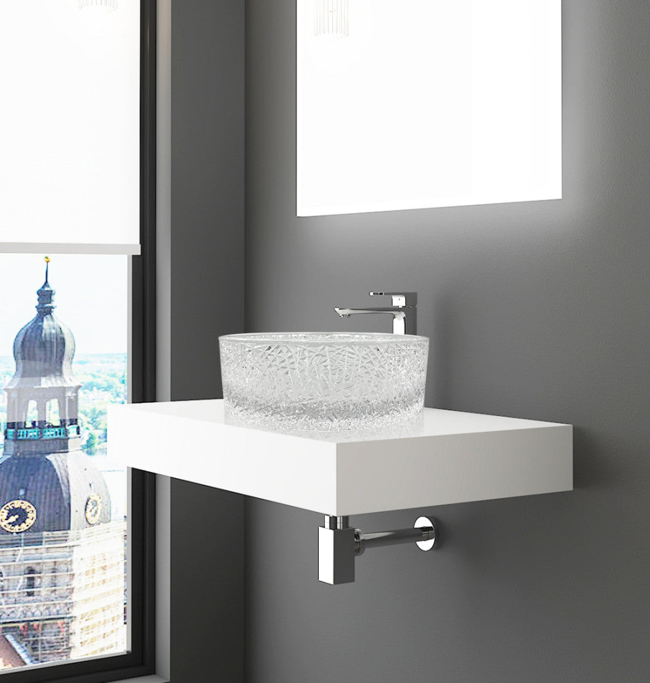 CastelloUSA Stadium Round Glass Crystal Bathroom Vessel Sink Basin, Clear, 16"