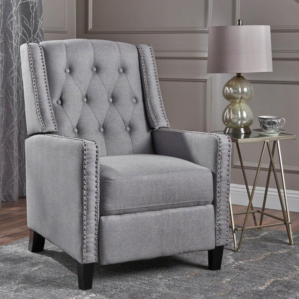 GDF Studio Izaak Tufted Back Fabric Recliner Chair, Light Gray