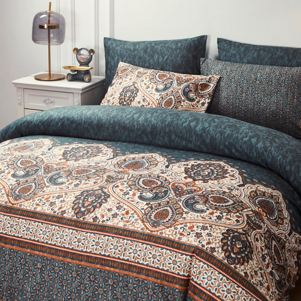 Tache Paisley Damask Lattice Floral Duvet Cover, King