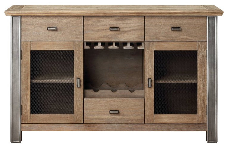 Sideboard, Rectangular Top With Storage Drawers & Metal Handles, Maple