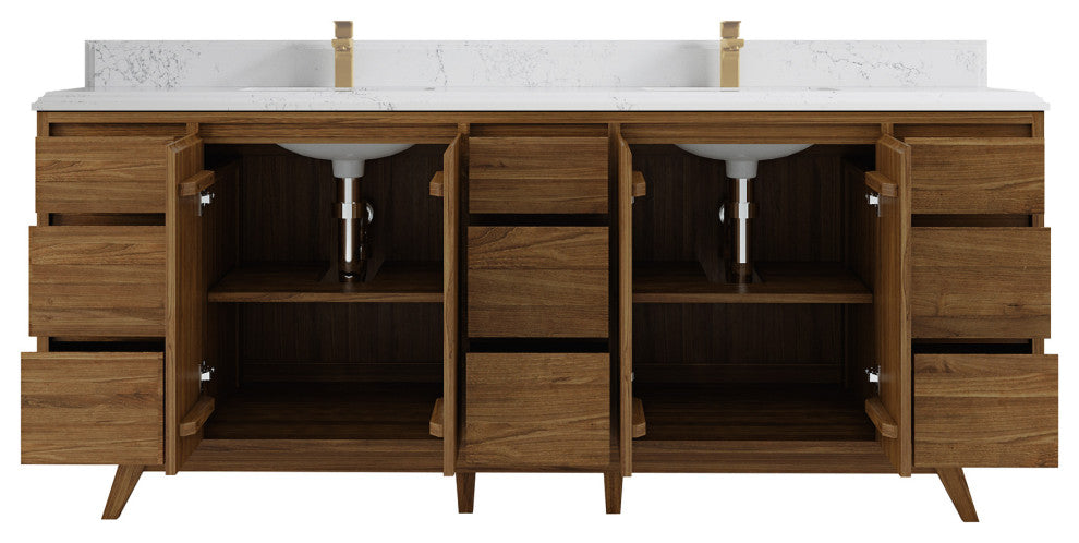 Madison Teak 84 Double Sink Bath Vanity in Dark Natural 1.5" Empira Quartz
