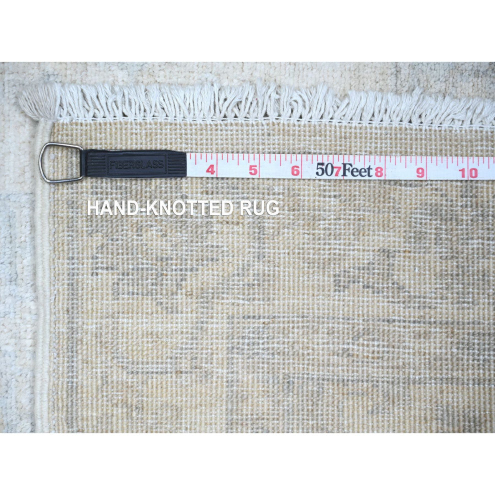 Feather White White Wash Peshawar Wool Hand Knotted Runner Rug, 2'11"x9'4"