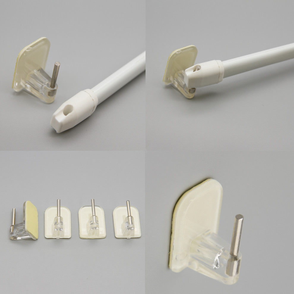 Self Adhesive Hooks Sash Rod Kitchen Curtains Set of 4, Clear