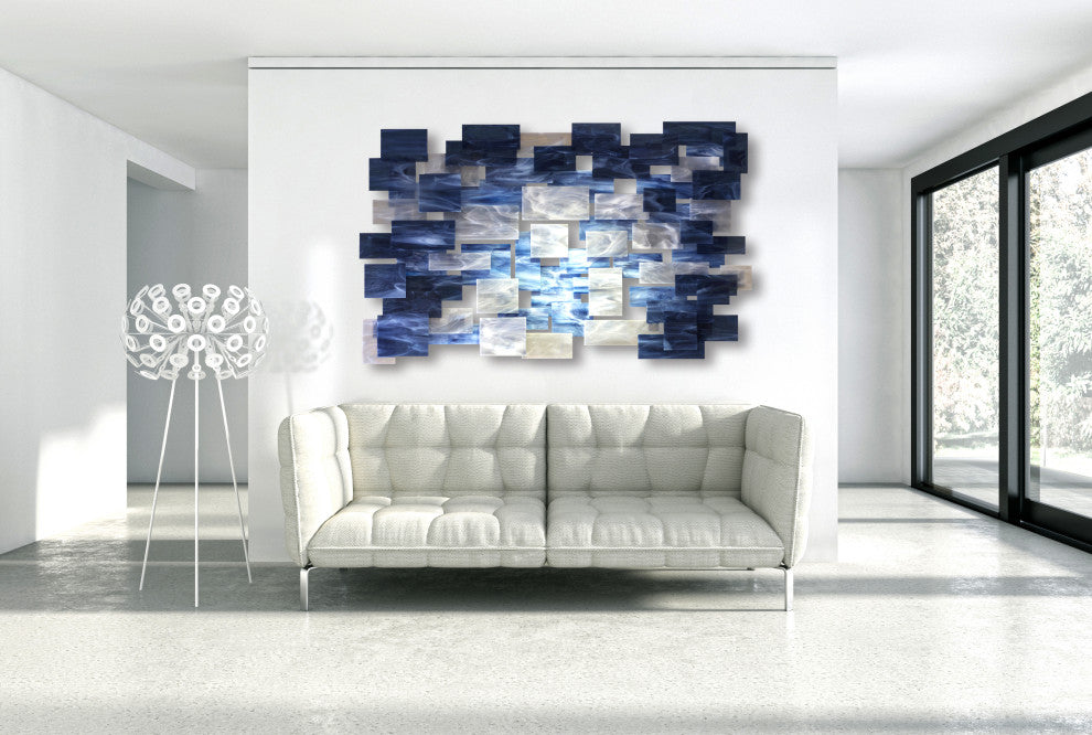 Modern Glass and Metal 3D Wall Sculpture "Arctic", 71"x44"x4"