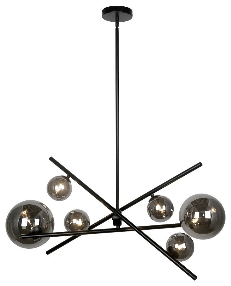 6LT Horz Pendant, MB With Smoked Glass