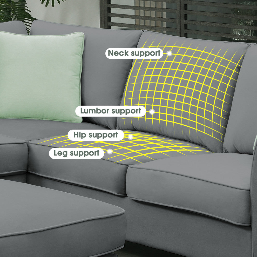 7-Seat Fabric Modular Sectional Sofa Couch Set with Ottoman and Pillows, Grey