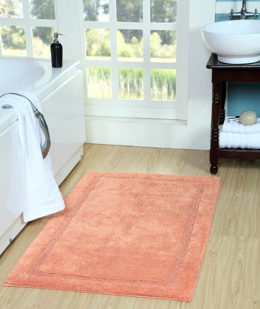 Bath Rug Cotton, 2 Piece Set, Pattern Regency, Coral, 24"x17", 34"x21"