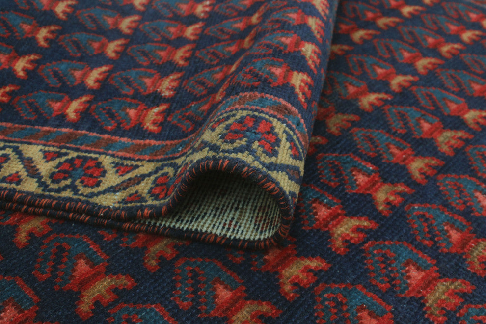 Fine Vintage Distressed Zira Navy/Beige Runner, 3'2x10'2