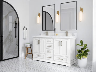 Boston 60 Double Bathroom Vanity in White 2" Pearl Gray
