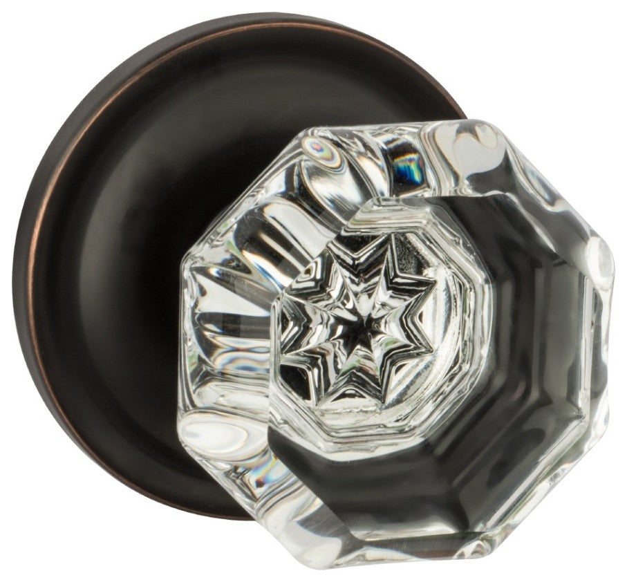 Classic Rosette, Crystal Style Door Knob, Passage Function, Oil Rubbed Bronze