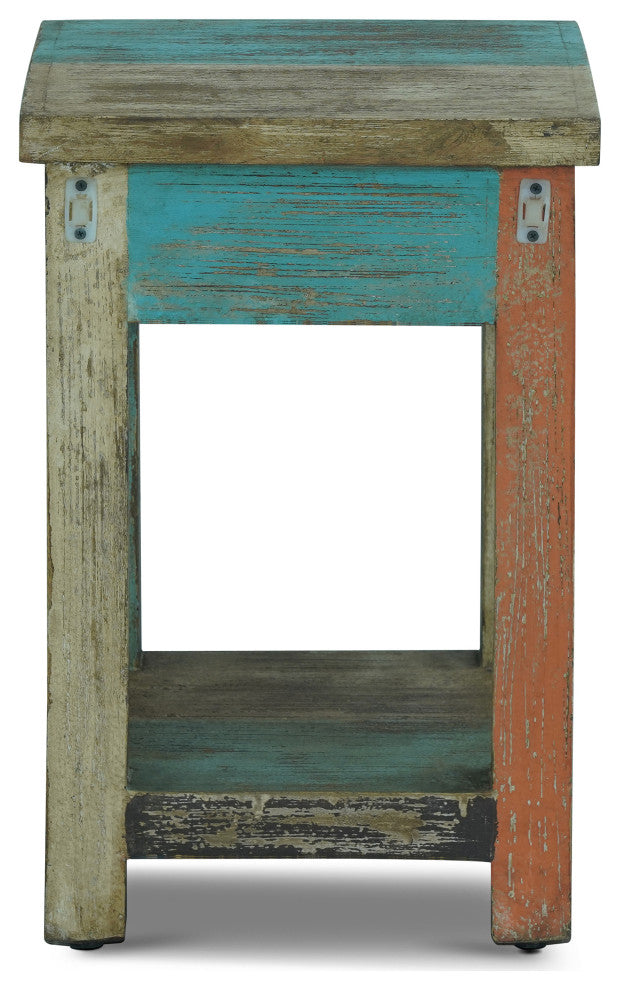 Tracey Boho Handmade Distressed Mango Wood Large Side Table, Multicolored