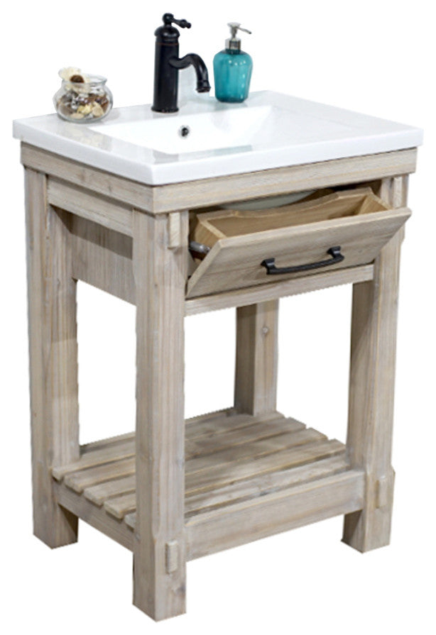 Rustic Solid Fir Single Sink Bathroom Vanity With Ceramic Top