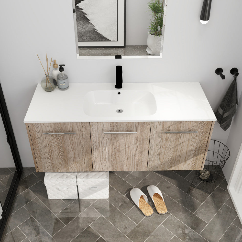 48" Plywood Wall Mounted Bath Vanity Set, Integrated Resin Sink