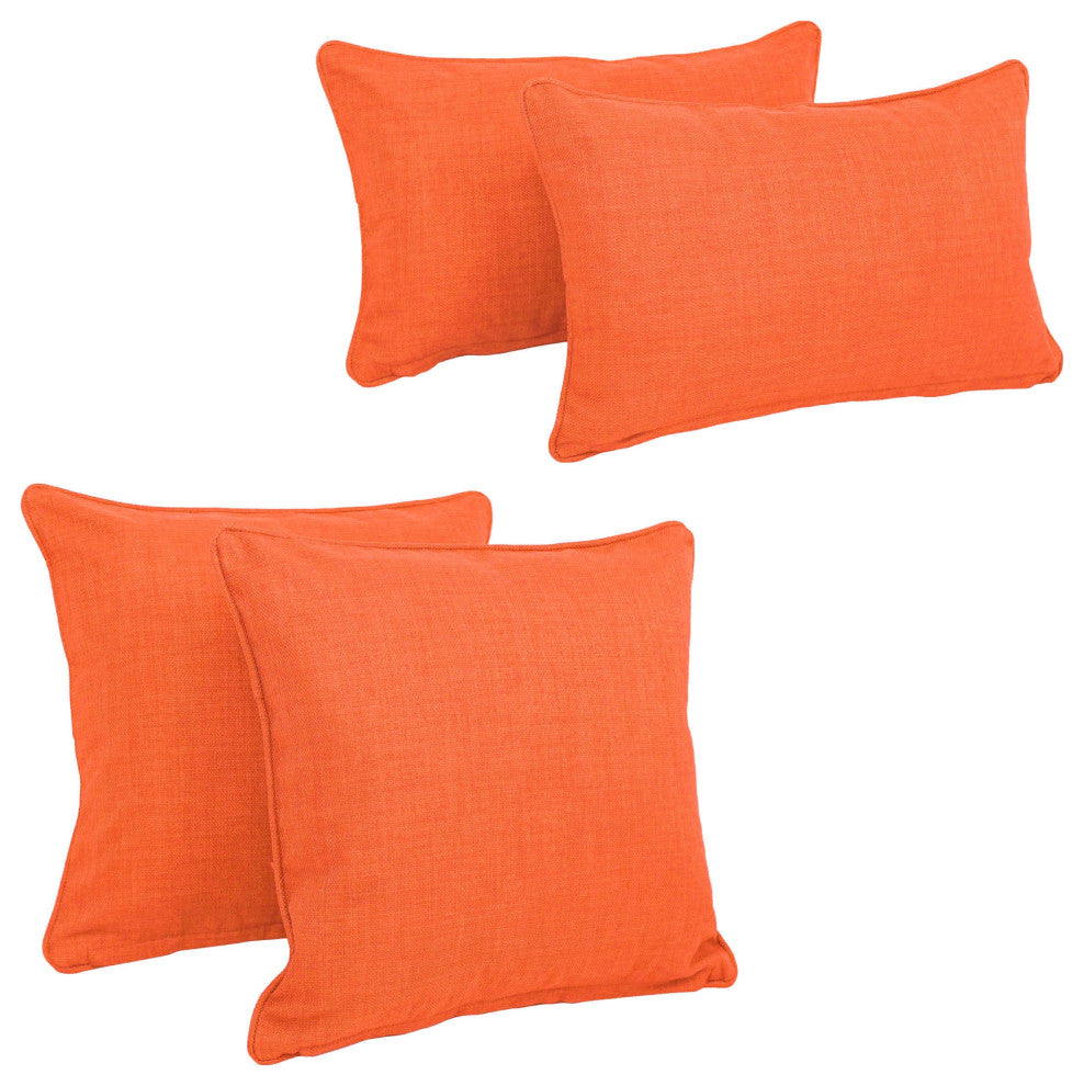 Double-Corded Solid Outdoor Throw Pillows, Set of 4, Tangerine Dream