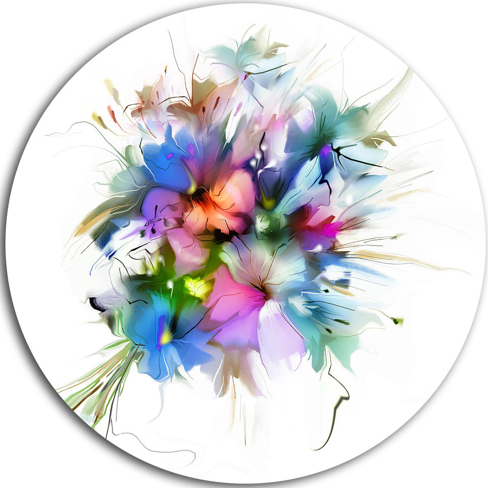 Summer Colorful Flowers, Watercolor Painting Round Wall Art, 36"