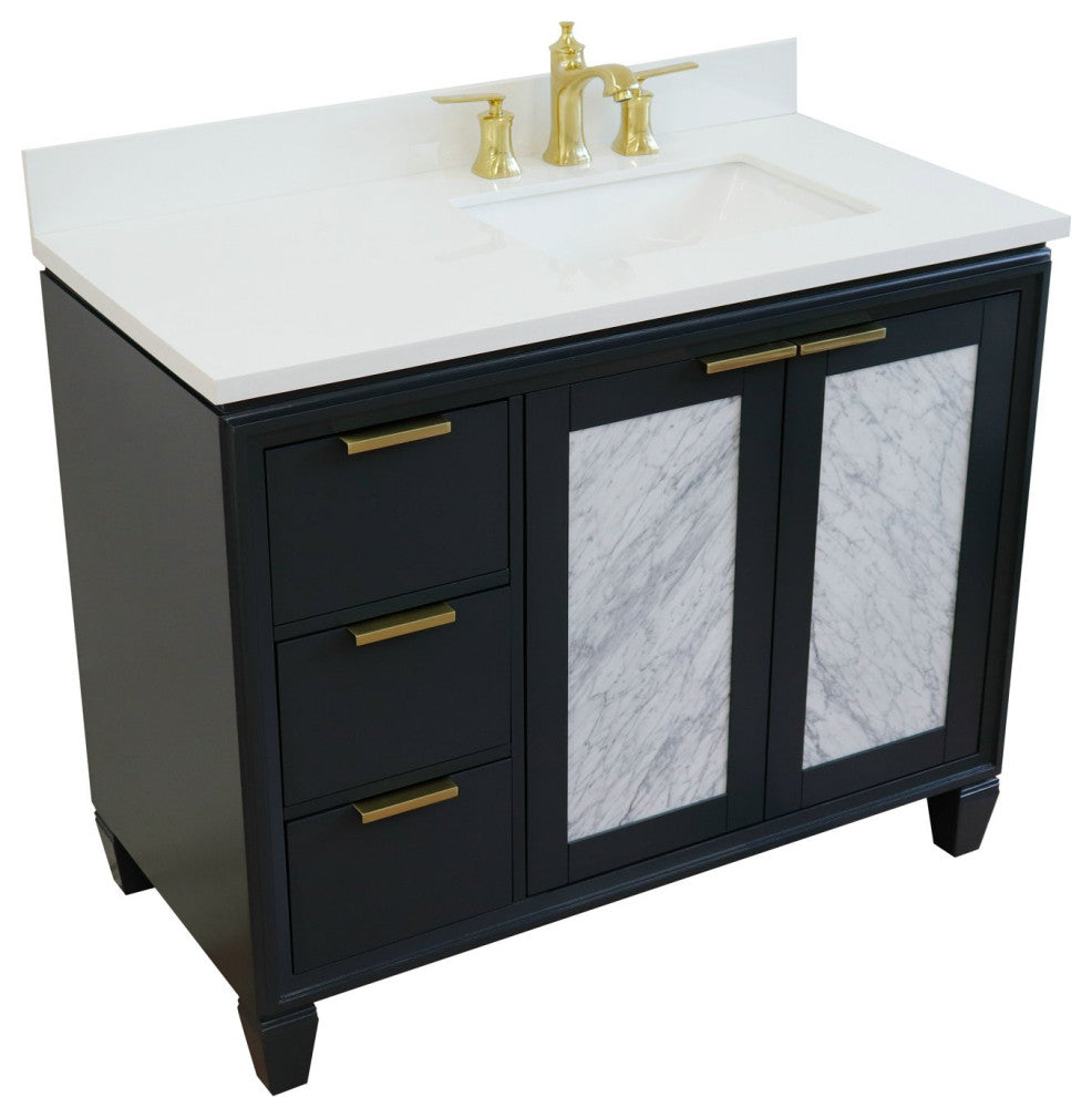 43" Single Vanity, Dark Gray Finish With White Engineered Stone Top