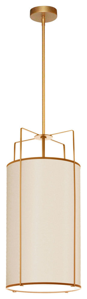 4 Light Pendant Gold/Cream Drum Shade w/ White Fabric Diffuser
