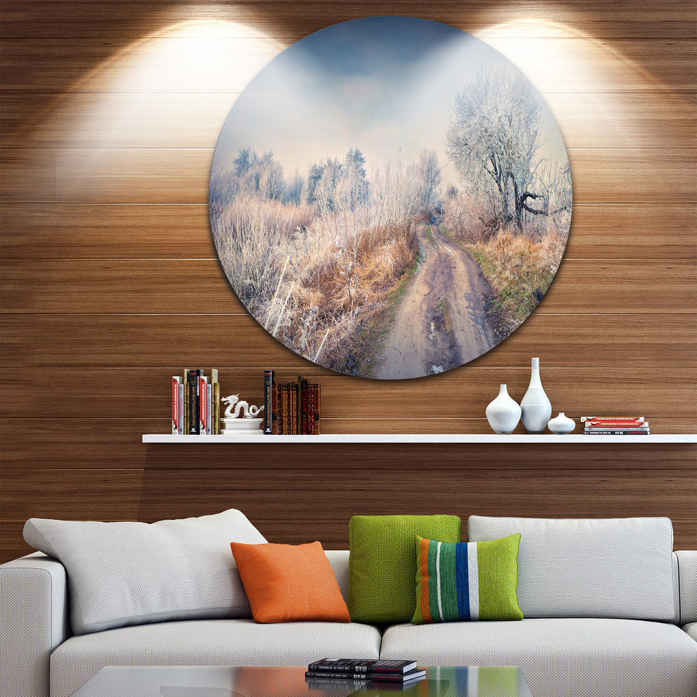 First Frost In Forest, Landscape Photography Disc Metal Artwork, 11"