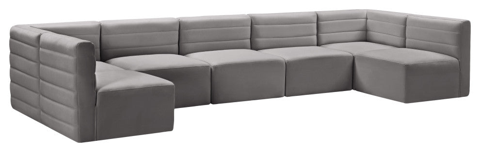 Quincy Velvet Upholstered 7-Piece U-Shaped Modular Sectional, Grey
