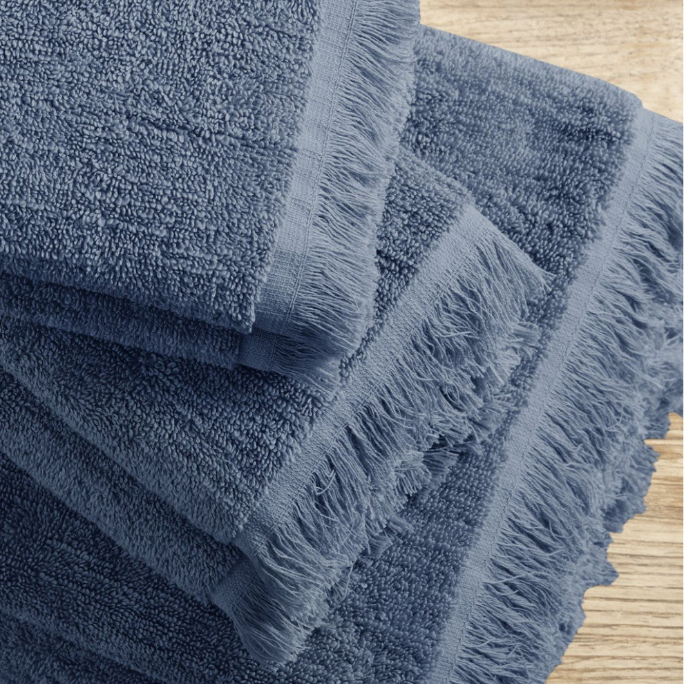 INK+IVY Nova Terry Cotton 630gsm Fringed 6-Piece Towel Set, Navy Blue
