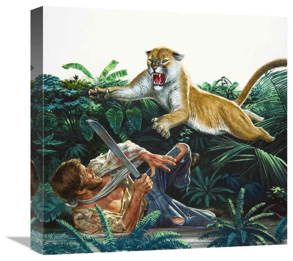 "Cougar Attack" Stretched Canvas Giclee by Mort Kunstler, 18"x18"