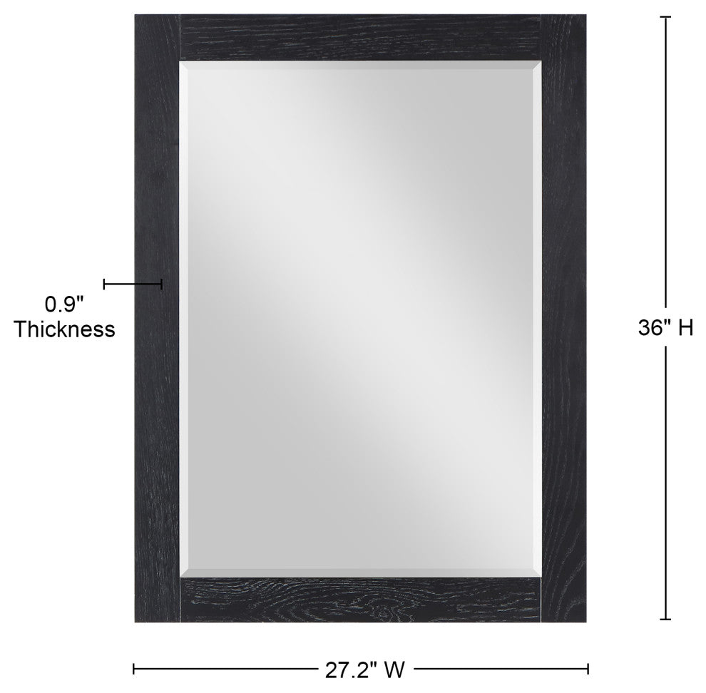 Ivy Rectangular Bathroom Wood Framed Wall Mirror, Black Oak, 28"