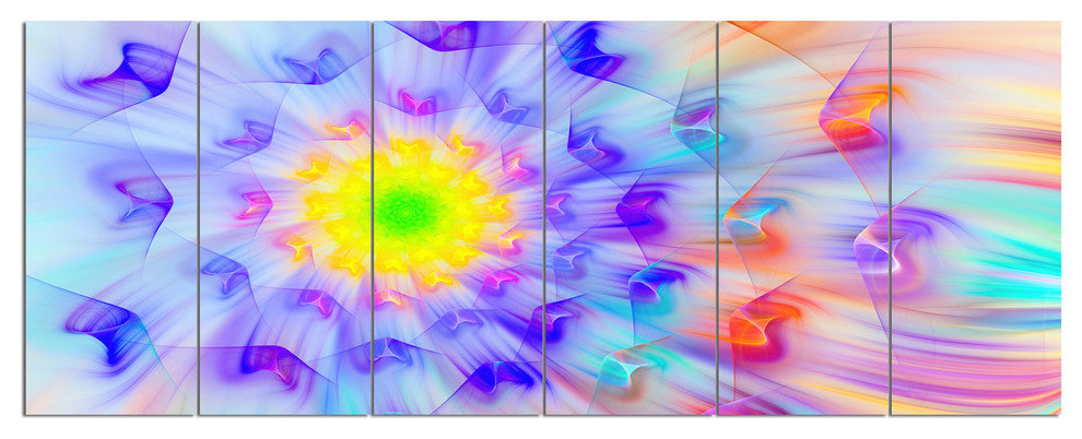 Large Yellow Alien Fractal Flower, Floral Canvas Art Print, 70"x28", 6 Panels